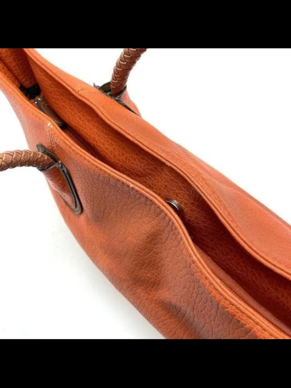Mulberry Orange Leather Tote with Braided Brown Handles